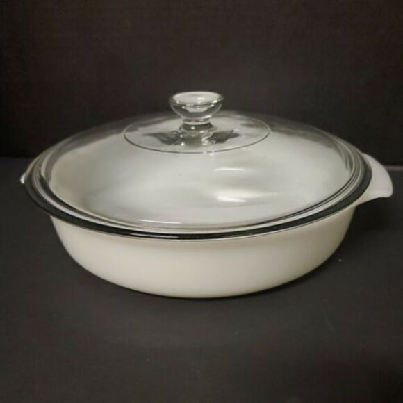 ANCHOR HOCKING MILK WHITE GLASS 1.5 QT Green Floral Pattern CASSEROLE DI… - Picture 3 of 7